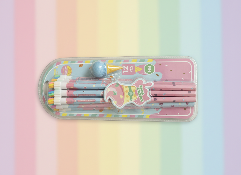 Pencils set with Cone Icecream cap