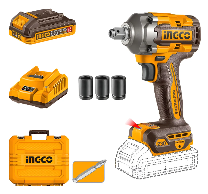Atornillador y Llave de Impacto Super Ingco - P20S 230N.m Brushless C/2Xbateria C/Cargador C/Maletin - Ciwli20236-4
