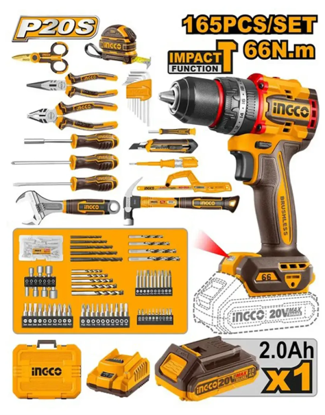 Set 166 Pcs Taladro Percutor 66Nm C/Bateria C/cargador + 163 Heramientas
Y Accesorios C/Maletin IG-HKTHP41662-4