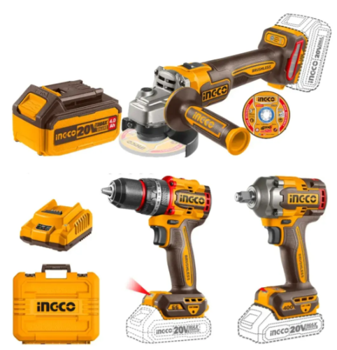 Combo 3 piezas - Llave Impacto  / Amoladora / Taladro Taladro percutor 66nm +Llave de Impactp 400nm + Amoladora 1000w + 2 Baterias 4 amp + Cargador LA-COSLI241291-4