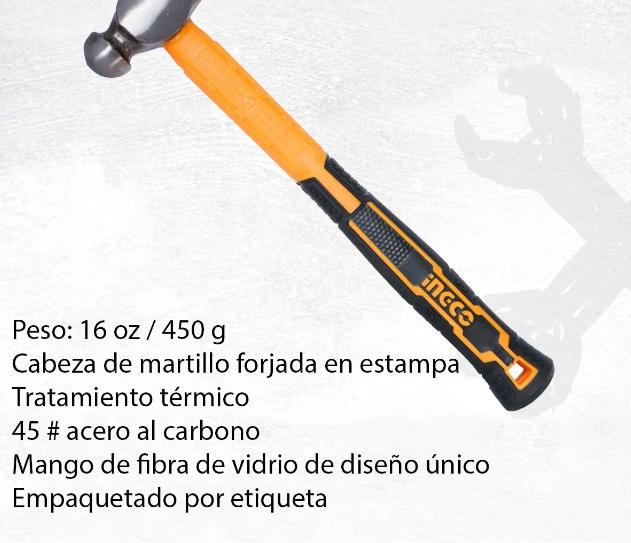 MARTILLO BOLITA 450 GRS. MANGO DE FIBRA CABEZA FORJADA IG-HBPH81016