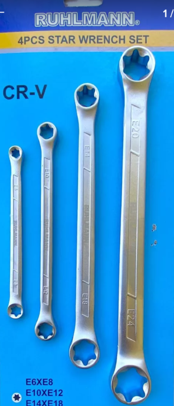 JUEGO LLAVES COMBINADA TORX HEMBRA X 4 PCS HE-RU30303