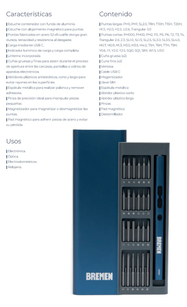 JUEGO DESTORNILLADOR PRECISION ELECTRICO (62 PZS) BREMEN® HE-8300N