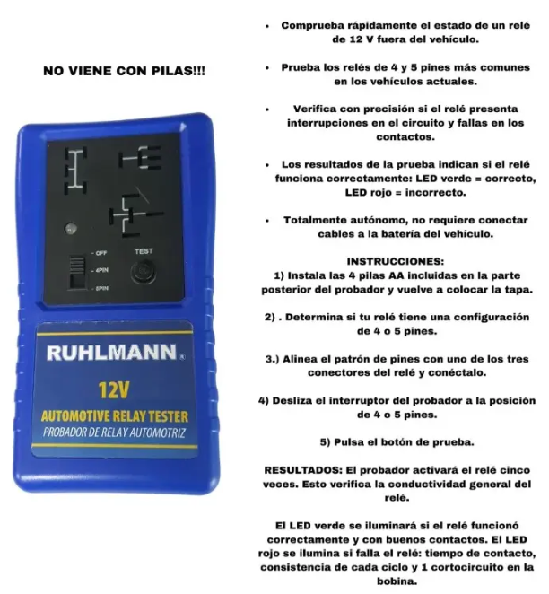 TESTER PROBADOR DE RELAY 12 V HE-RU43206