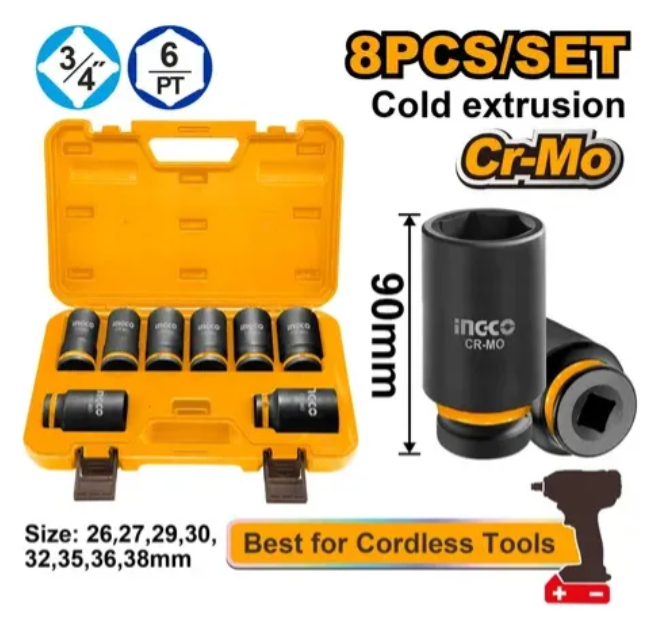 Set Bocallave Hexagonal 8Pcs Dr. Alto Impacto Super Ingco - 3/4" - Hkissd34082l