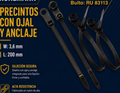 PRECINTO para anclaje de cables y caños  200 mm. Ancho: 3,6 mm HE-RU55009