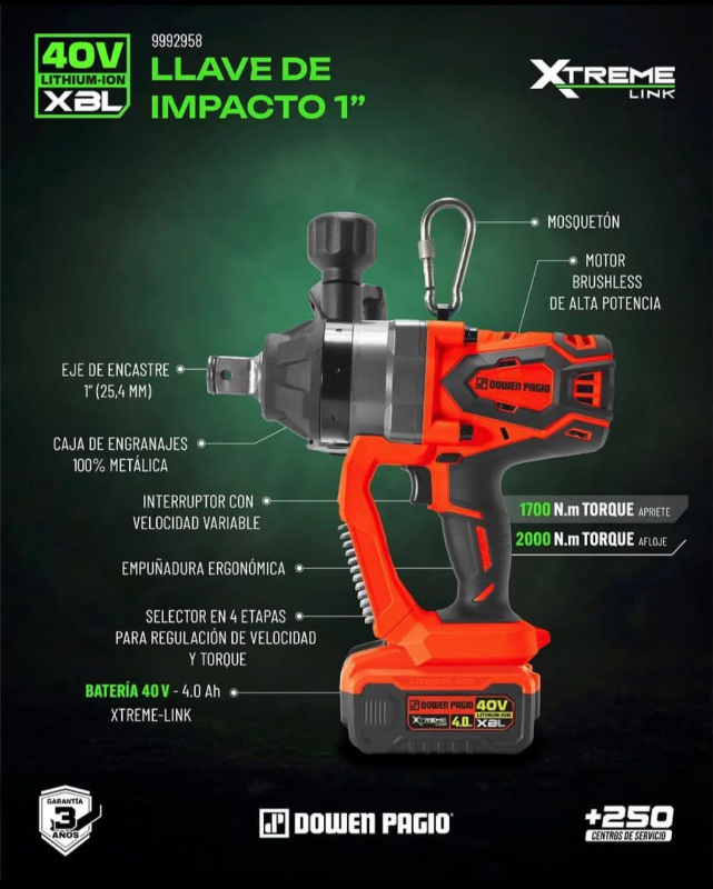 Llave de Impacto a Bateria 1" 1600Nm - 1920Nm 40v Xtreme  DI-2958