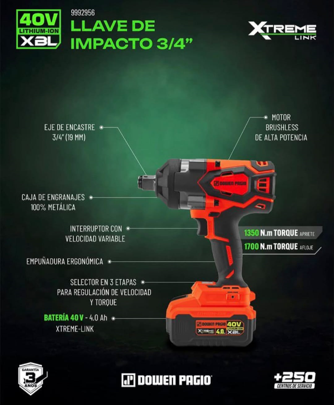 Llave de Impacto a Bateria 3/4" 1350 Nm - 1700Nm 40v Xtreme  DI-2956