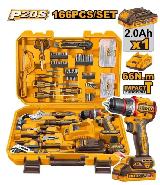Set 166 Pcs Taladro Percutor 66Nm C/Bateria C/cargador + 163 Heramientas
Y Accesorios C/Maletin IG-HKTHP41662-4