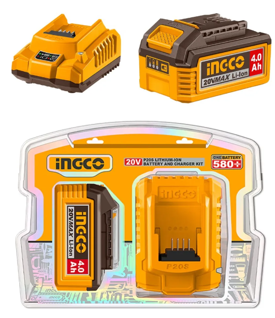 Set Bateria (X1) 4.0Ah + Cargador 2.0Ah Super Ingco - P20S C/Display - Fbcpk1012-4