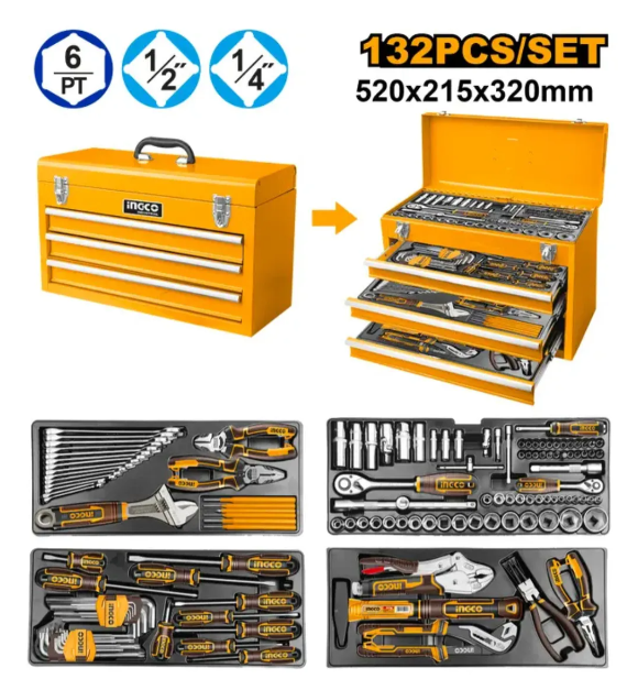 Set Herramientas De Mano 132 Pcs + Caja Herramienta Metalica Portatil - Htcs221321