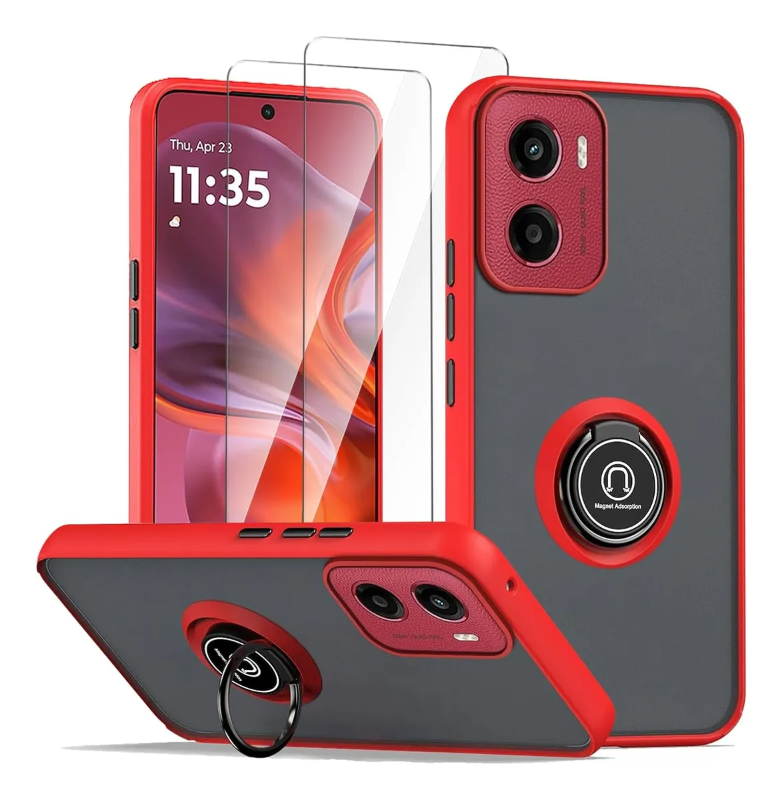 moto g05 / e15 funda de uso rudo con anillo + mica