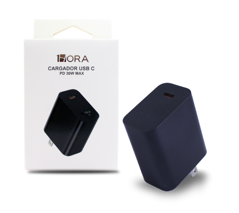 cubo cargador usb tipo c 1hora 30w negro gar164