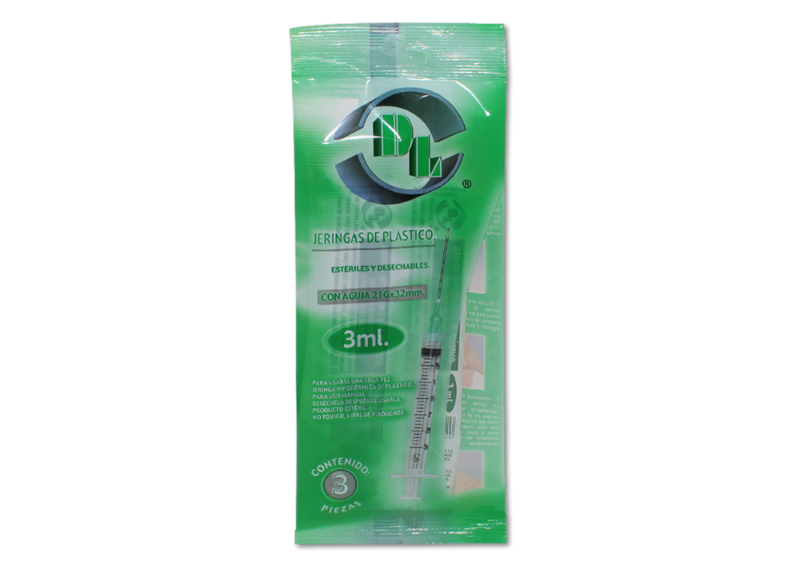 jeringa desechable verde 3ml 3pzas 21x32