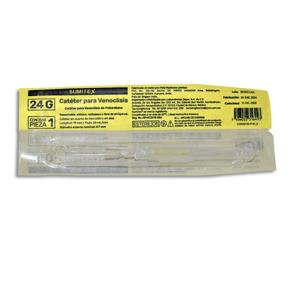 cateter intravenoso amarillo 24gx19mm 1pz