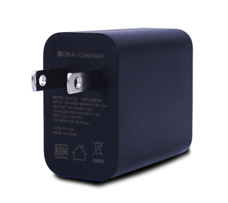 cubo cargador usb tipo c 1hora 30w negro gar164