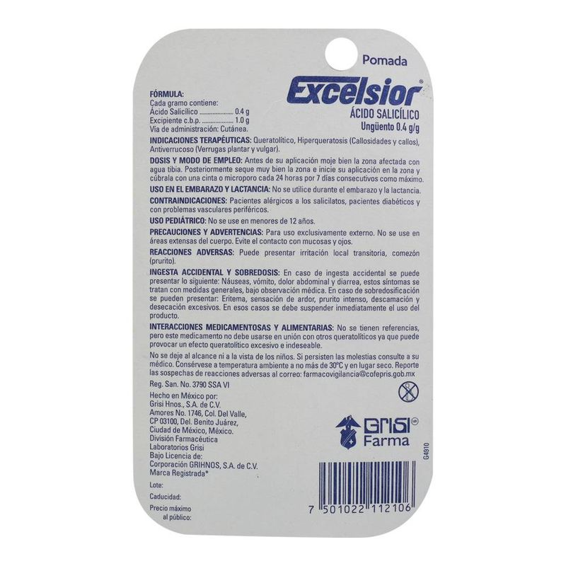 removedor de verrugas excelsior 8g