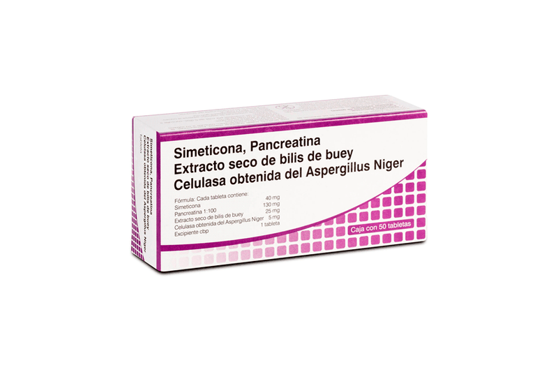 pancreatina/simeticona/b buey/celulosa 50Tab