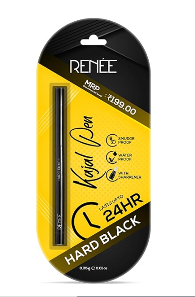 Renee Hard Black Kajal Pen with Sharpener | 24 Hrs Stay /0.35gm/ Matte Finish