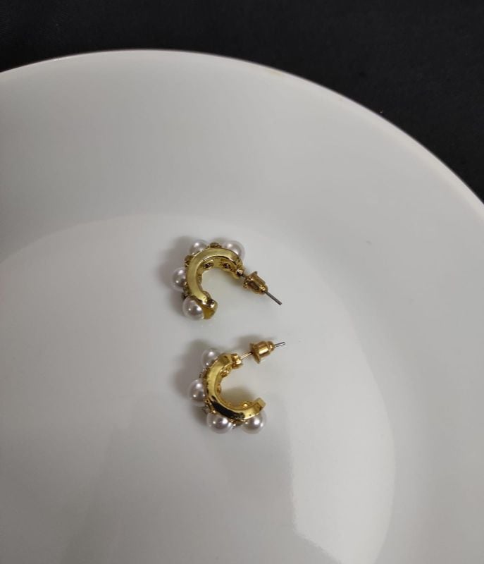Golden Half Pearl Hoops