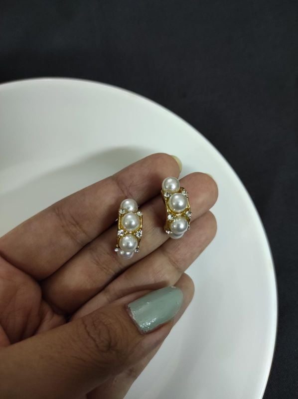 Golden Half Pearl Hoops