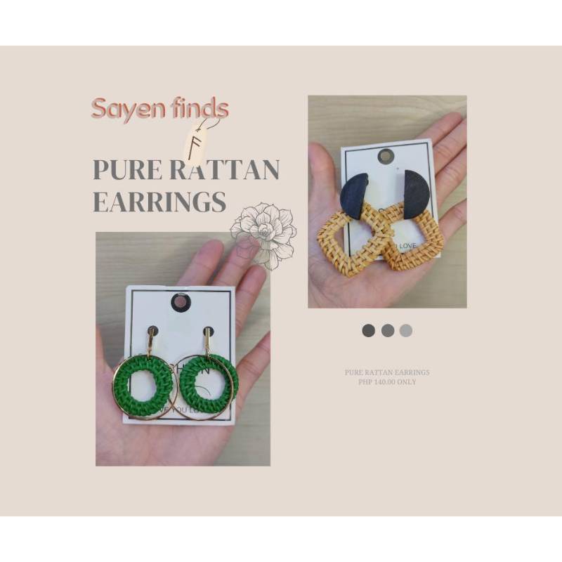 Pure Rattan Earrings Dark Green/Natural