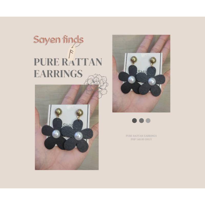 Pure Rattan Earrings Black