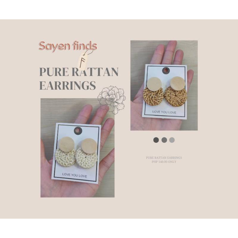 Pure Rattan Earrings White/Natural