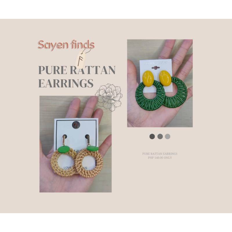 Pure Rattan Earrings Natural/Green