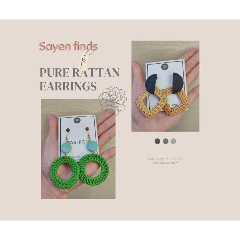 Pure Rattan Earrings Green/Natural