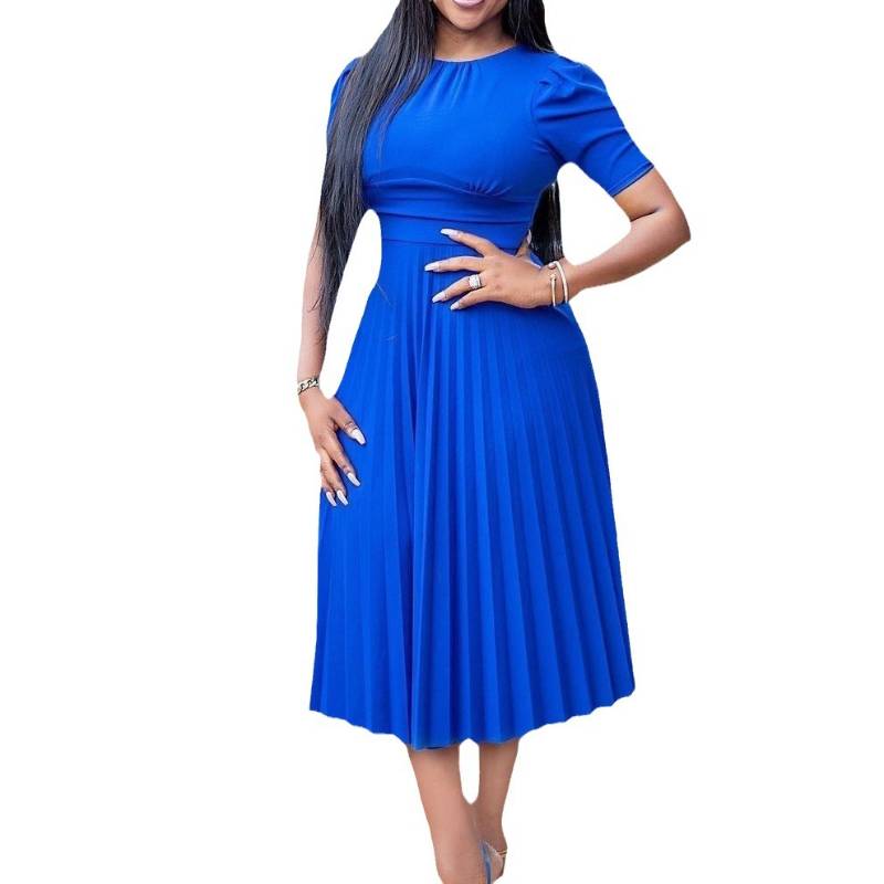 Robe d’été de grande taille et à manches courtes pressé et plissé de couleur unie: AS_010000