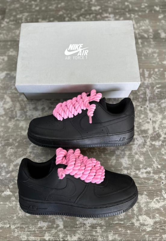 Air Force Noir Gros Lacets Roses