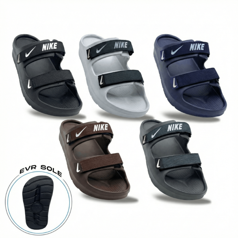 FootFit Men’s Nike Style Slides - Double Adjustable Strap Sandals - Soft EVR Sole Comfort Chappal for Boys - New Arrival 2026