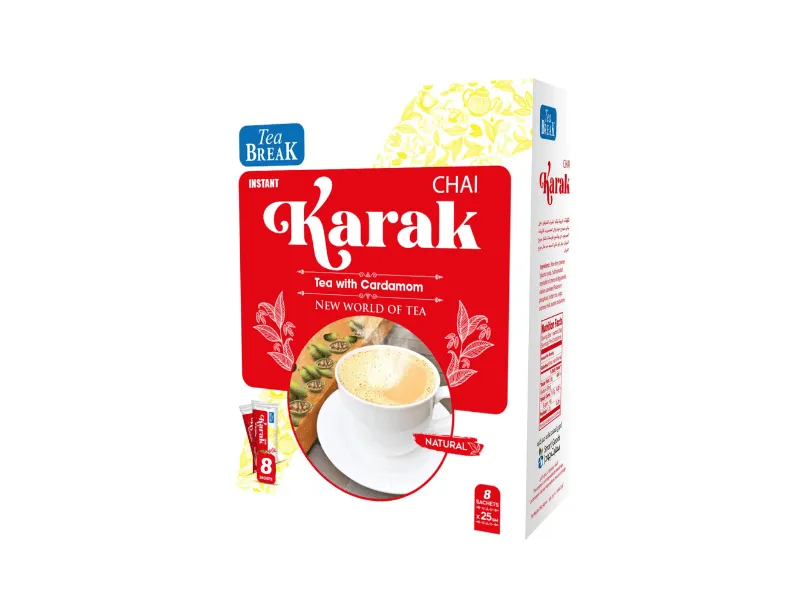 Tea break Karak Chai Tea with Creamer, Sugar and cardomom, 8 x 25g sachets