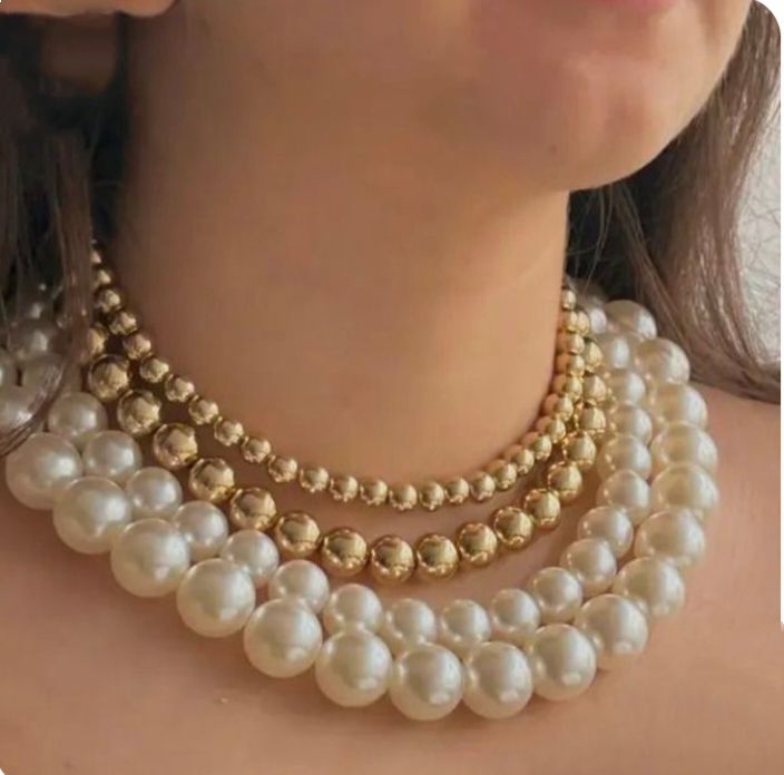 Beautyfull & Stylish 1 Piece Double Layer Golden Necklace & 1 Piece Double Layer White Necklace