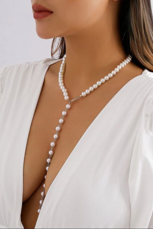 Western Wear Beautiful & Stylish White Colour long Necklace Chain
