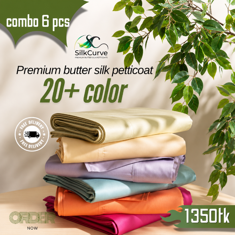 Premium Butter Silk Petticoat 6pcs Combo (Color available) With Free Delivery.