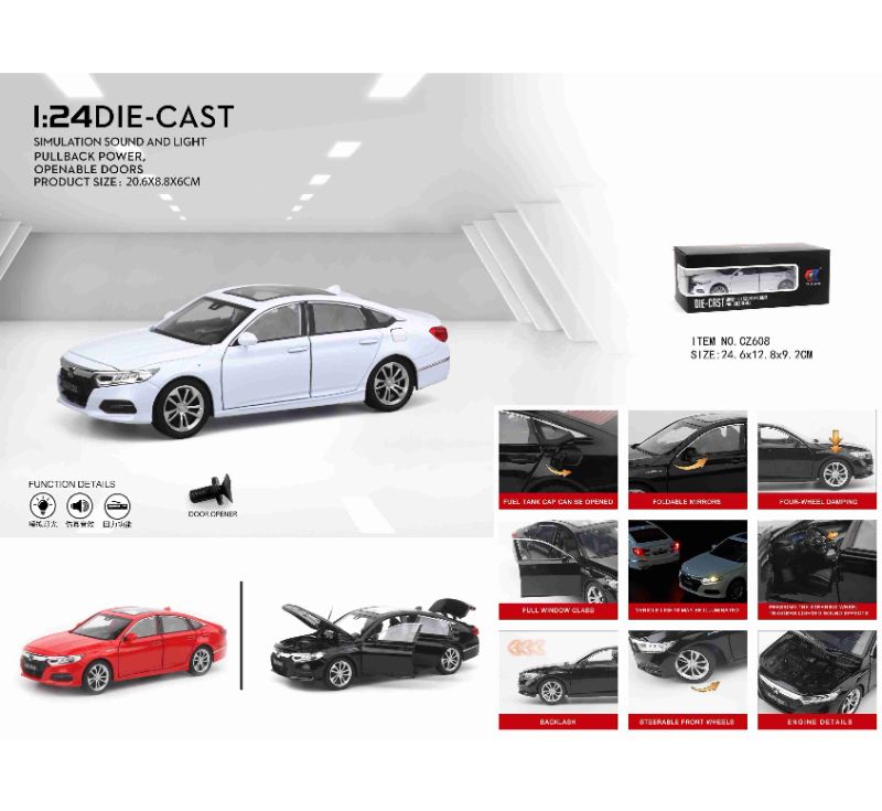 (CZ608) 1:24 Alloy Car W/Sound&Light 3Cls Mix