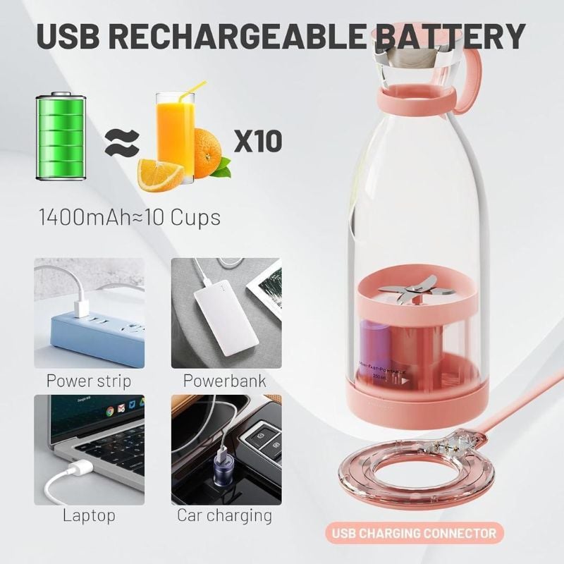 Electric Juice Blender Pink Portable Smoothie Maker
