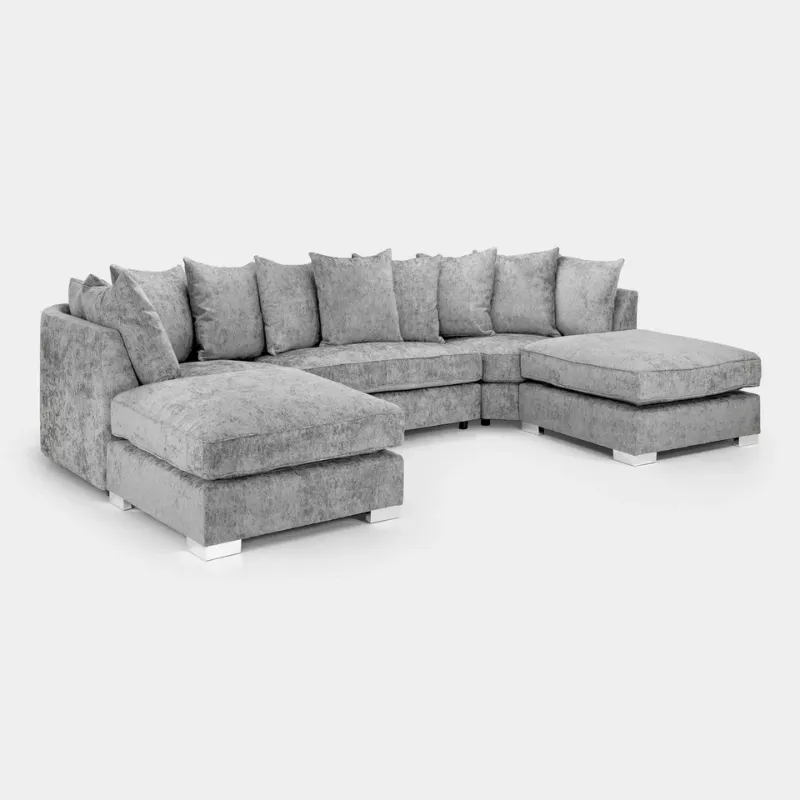 Luxury Bishop U-Shape Sofa Alaska Chenille Fabric Modular 6,7 Seater Couch Light Grey