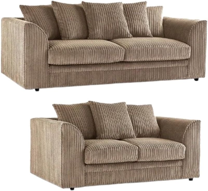 Jumbo Cord 3+2 Seater Sofa Beige Suite Set Soft Fabric Living Room