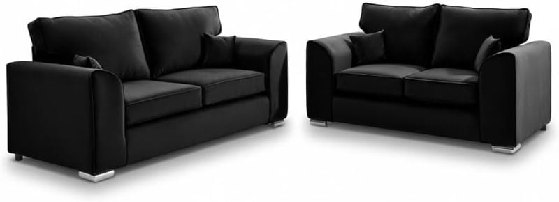 Plush Velvet 3+2 Settee Sofa Sets - Dylann 2 Seater & 3 Seater - Black, High Back - Modern Seaters Suite