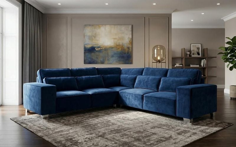 Sloane Corner 5 Seater Sectional Sofa Modern Large Corner Couch Blue