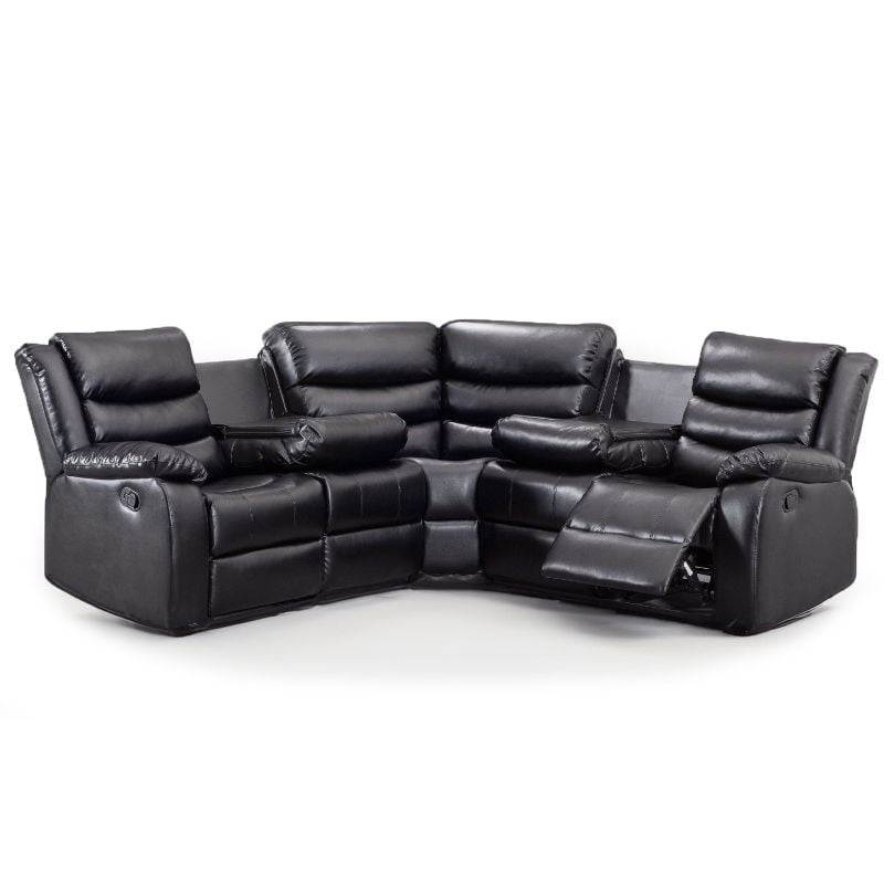 Recliner Corner 5 Seater Sofa 2C2 Electric Couch Roma Black
