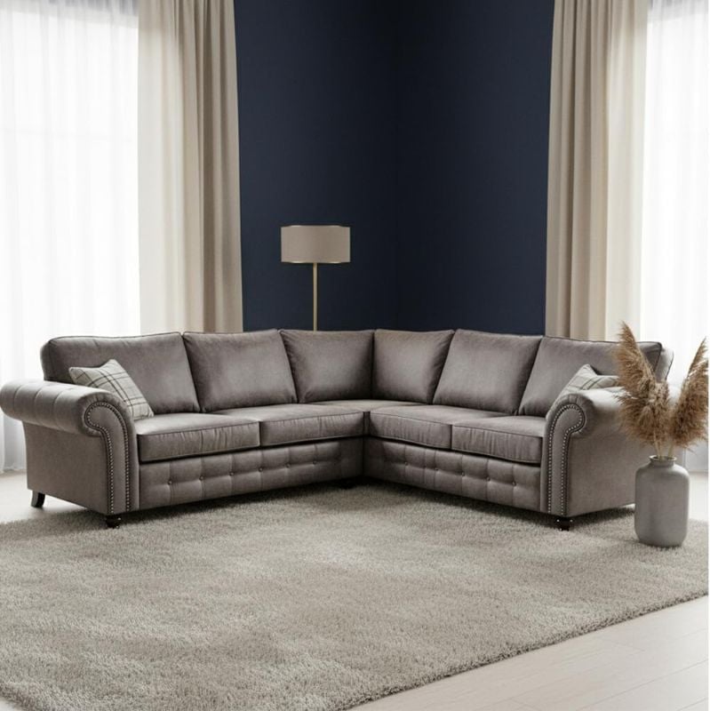 Modern Corner 5 Seater Sofa Chesterfield Verona Arm Style Couch Black