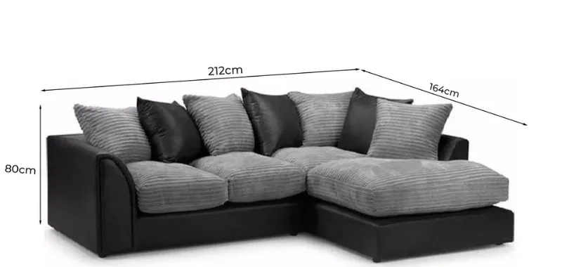 Byron Fabric Corner Sofa L shape 4 Seater Sofa Black&Grey