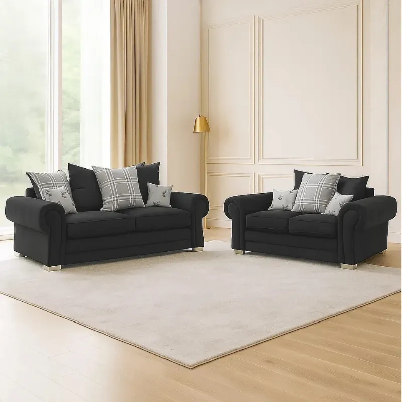 Verona Chesterfield 3+2 Seater Sofa Set Black 3 Settee & 2 Settee Couch