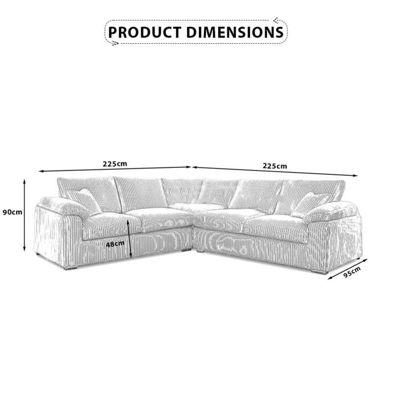 Amalfi/Delta Corner 5-Seater Jumbo Cord Sofa – Modern Living Room Couch Black ✨