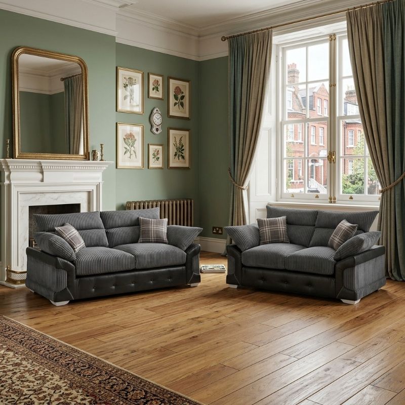 Logan 3+2 Seater Sofa Suite Set Black&Grey