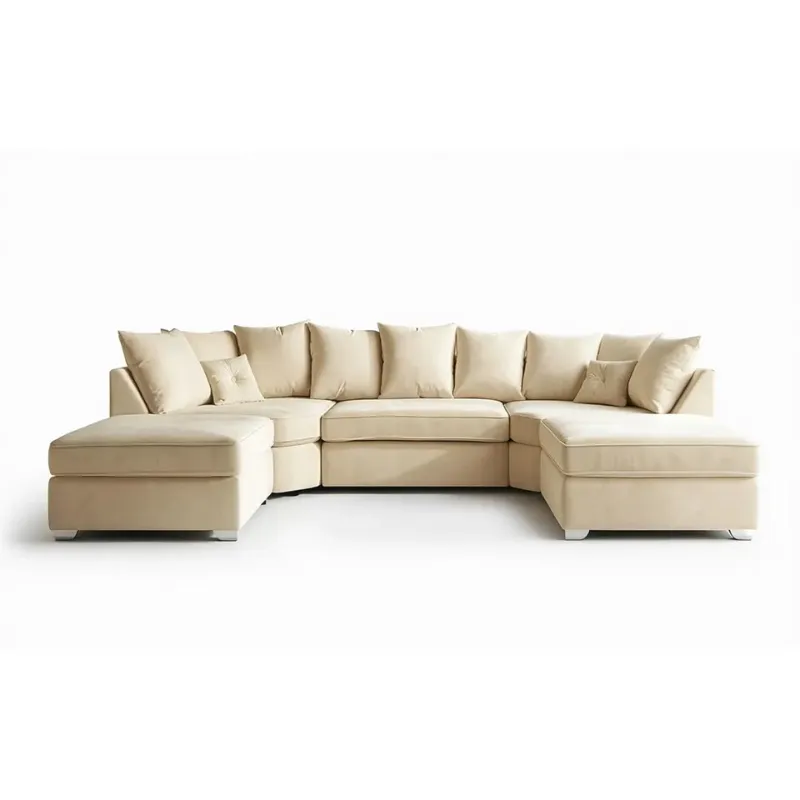 Bishop Cream Plush Velvet Sectional Corner Sofa 7 Seater Couch